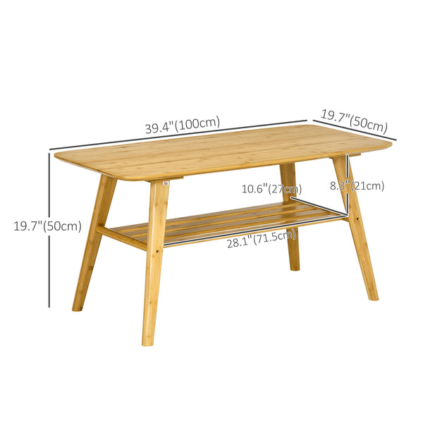 2-Tier Bamboo Coffee Table with Storage Shelf