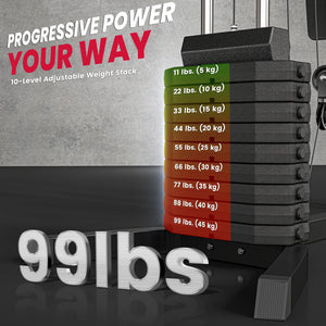 Multifunction weight training station with 45 kg weight stack, for a full body workout