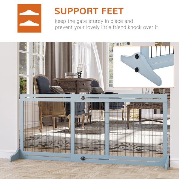 Freestanding Wooden Pet Gate, Grey-Blue