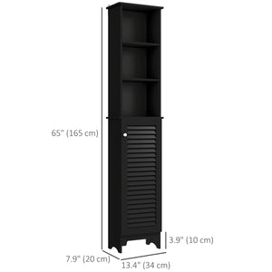 Bathroom Storage Cabinet, Freestanding Laundry Tower with 3-Tier Open Adjustable Shelf, Black