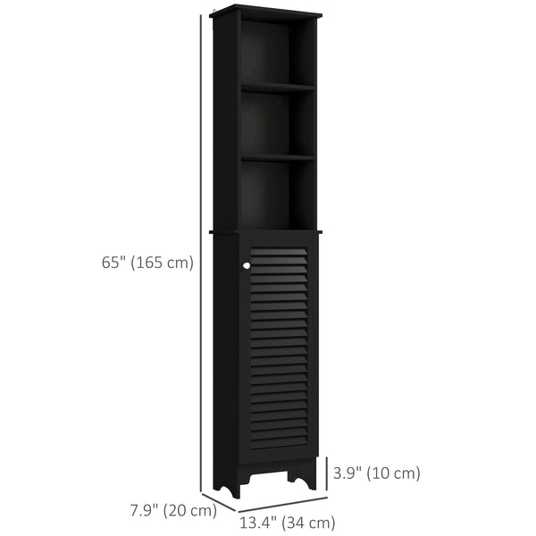 Bathroom Storage Cabinet, Freestanding Laundry Tower with 3-Tier Open Adjustable Shelf, Black