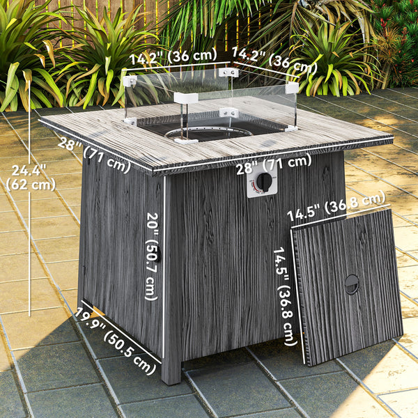 28" Square 40,000 BTU Propane Fire Pit Table with Waterproof Cover and Adjustable Footrests