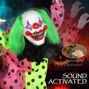 Animated Halloween decoration with 3 stacked clowns, movements, sounds and lights – Multicolor