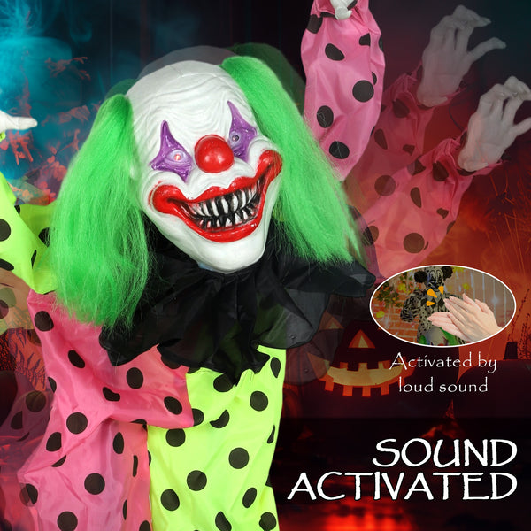 Animated Halloween decoration with 3 stacked clowns, movements, sounds and lights – Multicolor