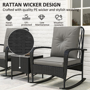3-piece rattan bistro set with rocking chairs