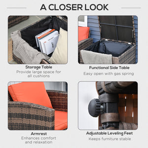 6 Piece Wicker Garden Furniture Set with Cushions and Storage Table, Orange