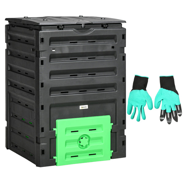 Garden composter with 80 ventilation holes and 2 sliding doors, 450 L, black