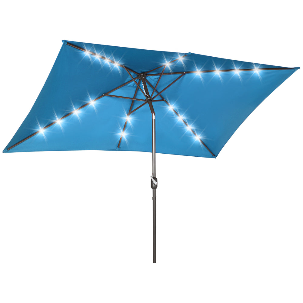 9.7-foot rectangular parasol with crank and LED lighting, turquoise
