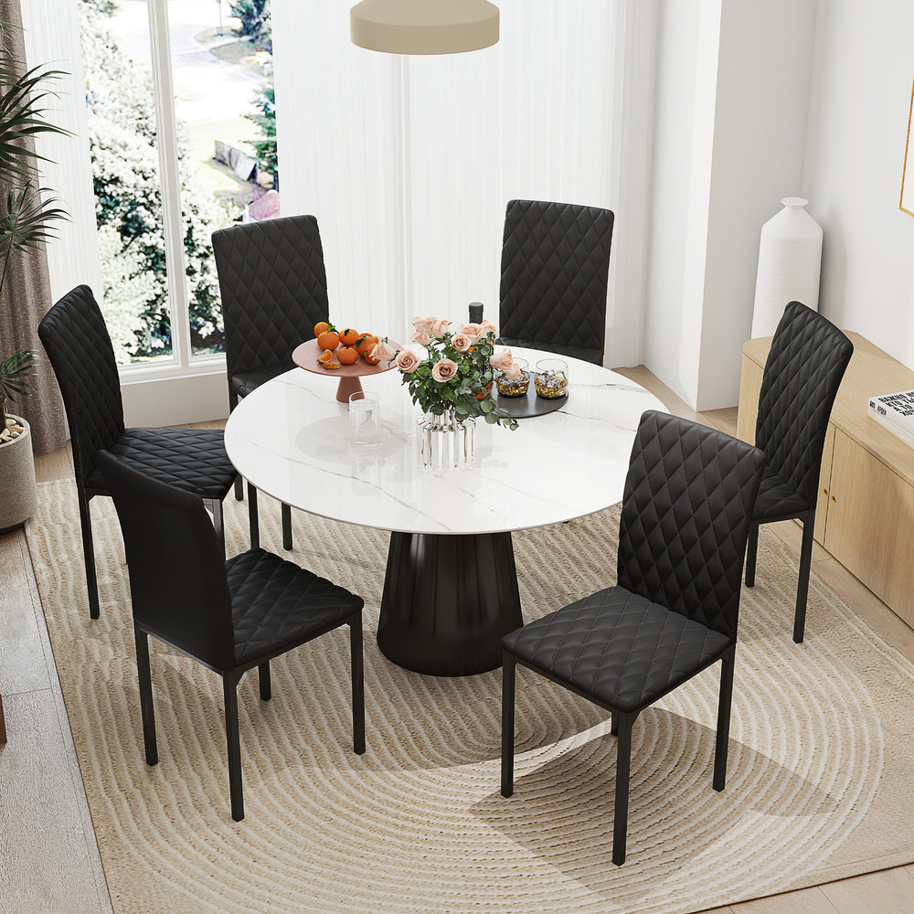 Set of 6 Modern Dining Chairs, High Back Tufted, Padded Seat, Steel Legs, Black