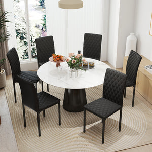 Set of 6 Modern Dining Chairs, High Back Tufted, Padded Seat, Steel Legs, Black