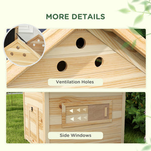 Wooden duck house with opening roof and double door