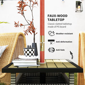 Square synthetic rattan table with parasol hole, can be used as an umbrella stand, mixed grey