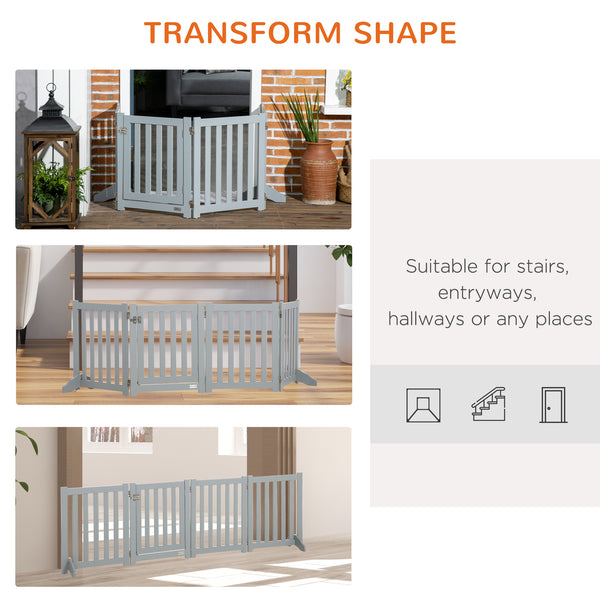 Foldable dog gate with door and 4 panels, gray