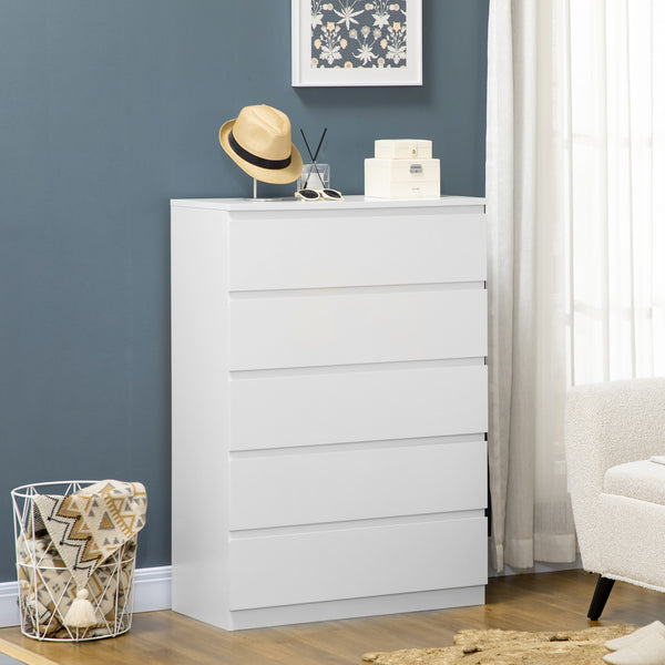 5 Drawer Bedroom Chest with Zinc Alloy Slides, White