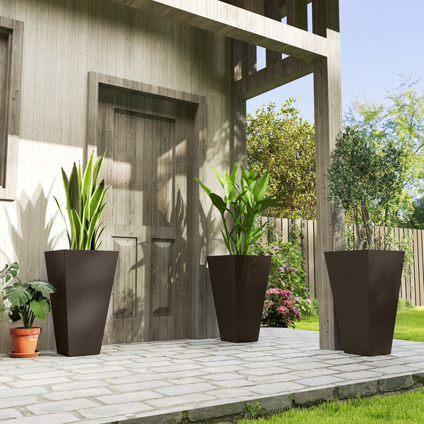Set of 3 plastic garden planters, brown