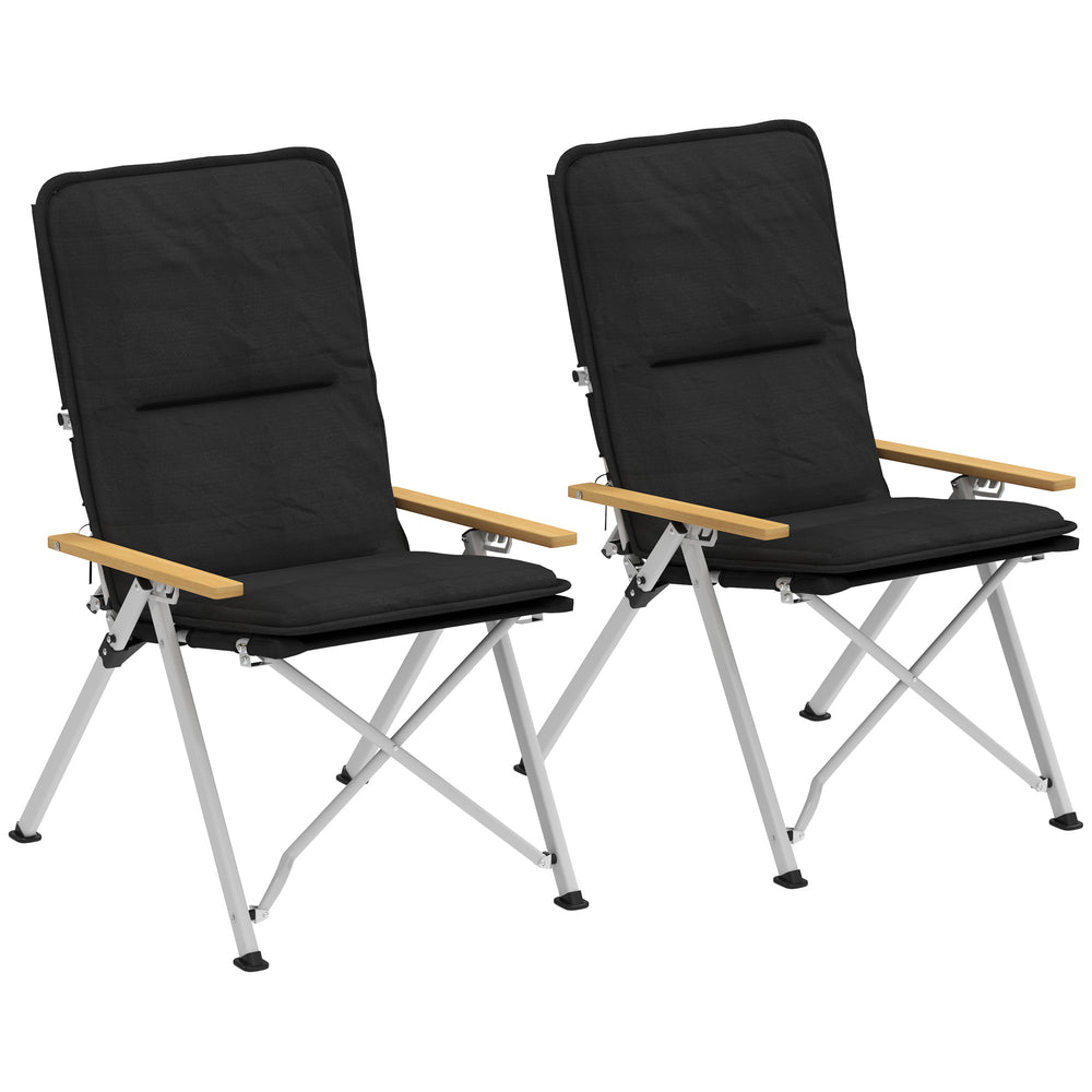 Set of 2 Camping Chairs with Padded Seat and Bag, High Back Outdoor Recliner, Black