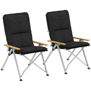 Set of 2 Camping Chairs with Padded Seat and Bag, High Back Outdoor Recliner, Black