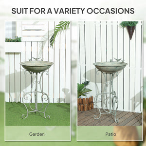 79cm Tall Round Metal Birdbath with Bird Statues and Decorative Stand, Bronze