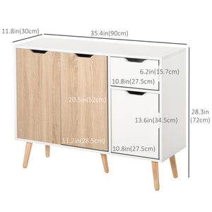 Scandinavian buffet with drawer, white and natural wood