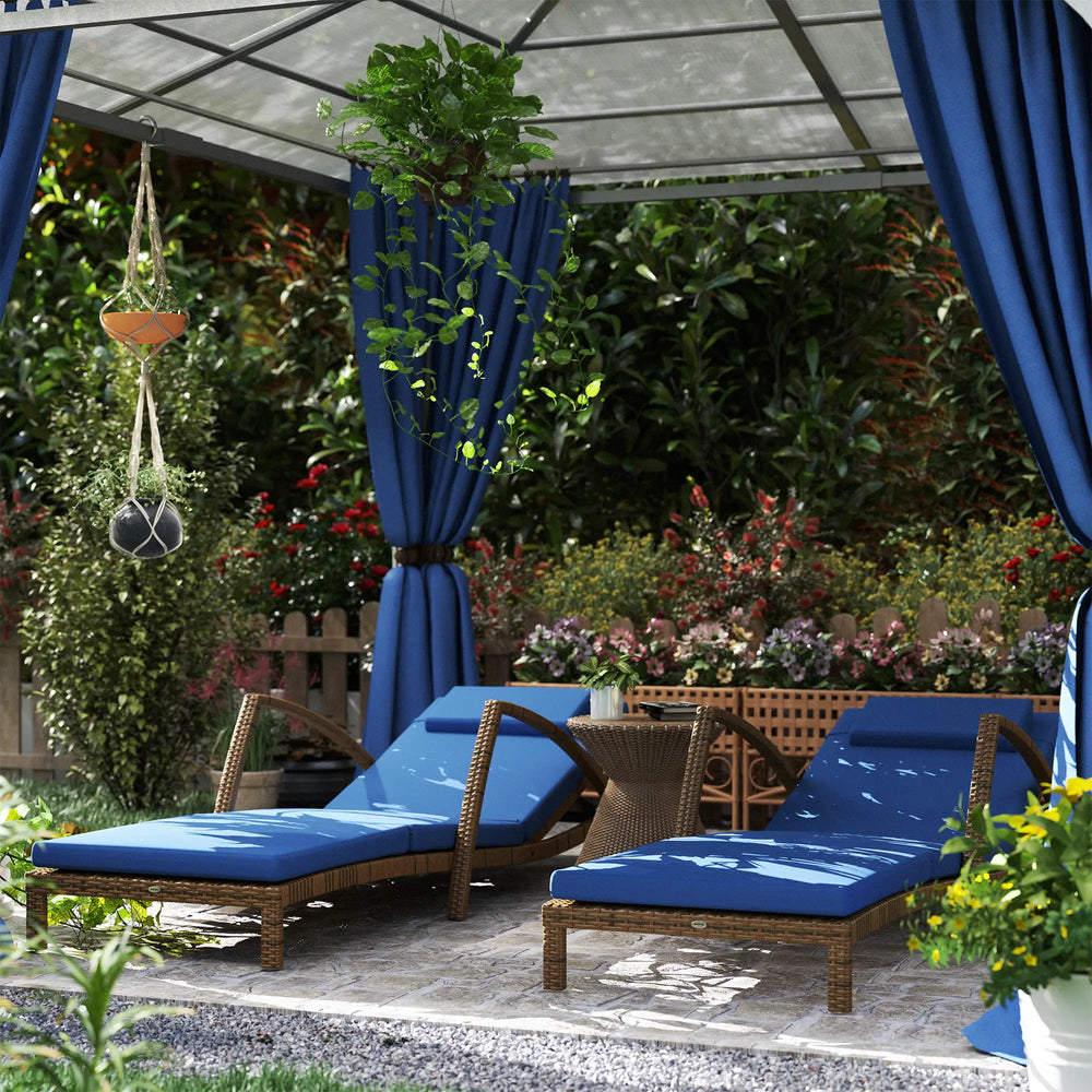 Set of 2 Outdoor Wicker Lounge Chairs with 5-Level Adjustable Backrest, Casters, Cushion and Armrests, Blue