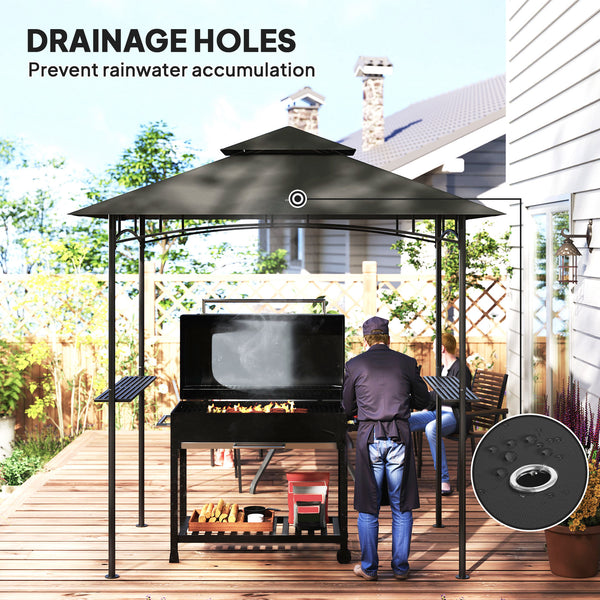 8' x 5' Outdoor Grill Gazebo, Double Tiered Barbecue Grill Gazebo Shelter with 2 Side Shelves, Hooks, Dark Grey