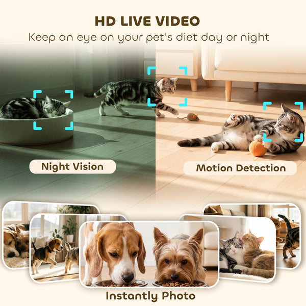 Automatic cat feeder for 2 cats with HD camera