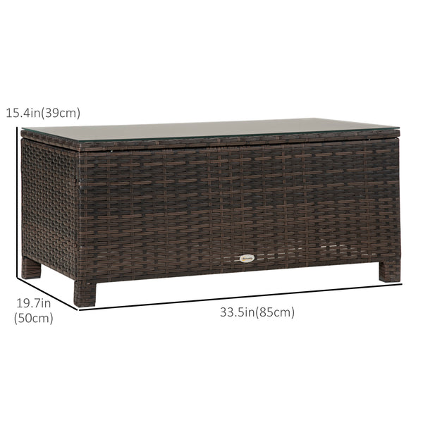 Woven rattan coffee table with glass top, brown