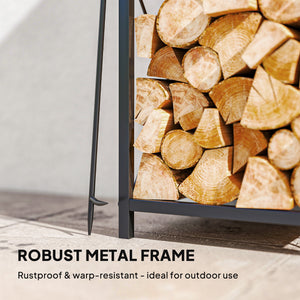 2-tier firewood rack with 4 fireplace tools