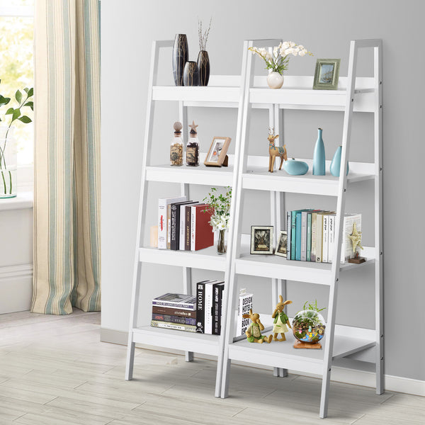 Set of 2 4-Tier Ladder Shelves, White
