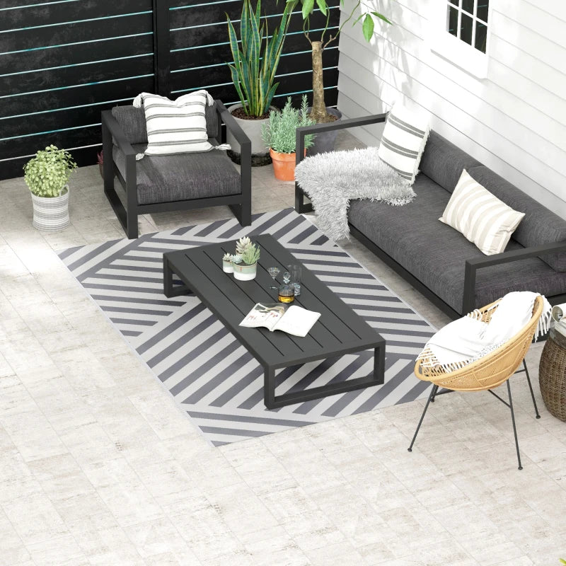 Reversible Outdoor Patio Rug, 6' x 9' Plastic Mat for Garden, Patio, Beach, Camping, Gray and Cream