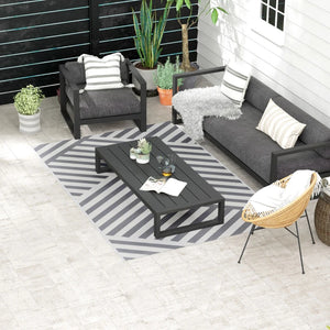 Reversible Outdoor Patio Rug, 6' x 9' Plastic Mat for Garden, Patio, Beach, Camping, Gray and Cream