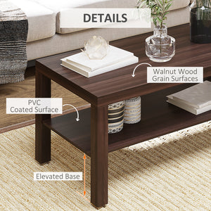 2-Tier Coffee Table with Storage Shelf, Rectangular Center Table for Living Room, Walnut