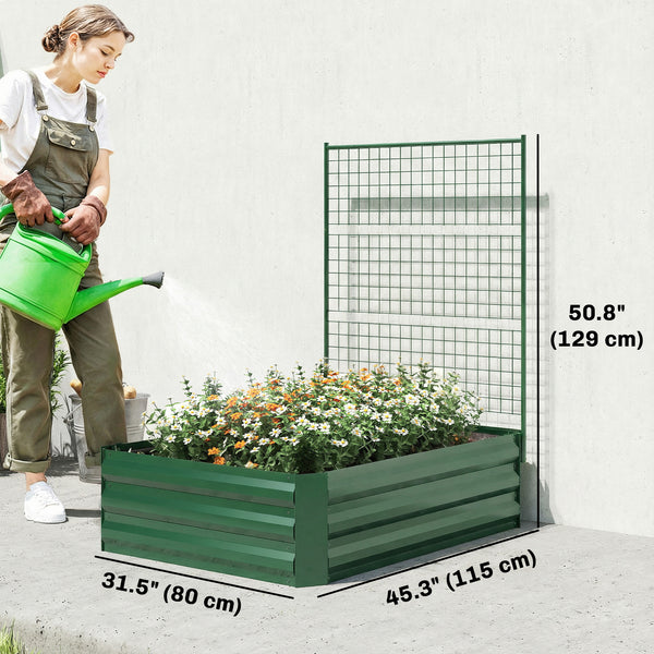 Jardinière surélevée galvanisée avec treillis pour plantes grimpantes, bac de jardinière extérieure à fond ouvert, verte