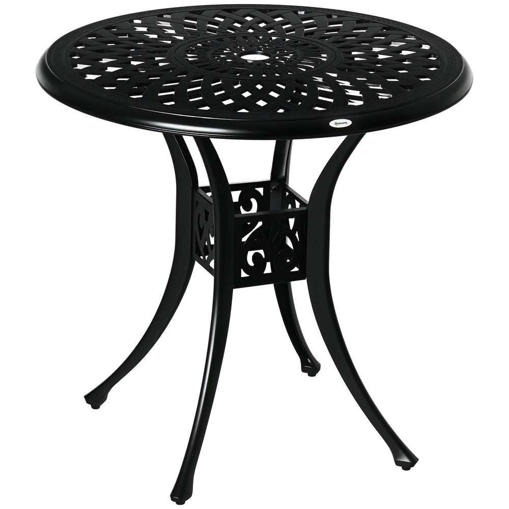 30-inch Round Patio Dining Table with Umbrella Hole Cast Aluminium Outdoor Bistro Table, Black