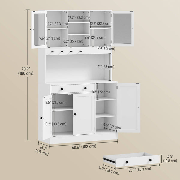 Tall kitchen cabinet with LED lighting, white
