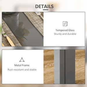 Rectangular Glass Kitchen Table and Chair Set with Metal Frame and Faux Leather Upholstery for Dining Room, Grey