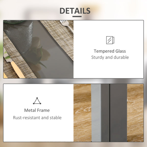 Rectangular Glass Kitchen Table and Chair Set with Metal Frame and Faux Leather Upholstery for Dining Room, Grey