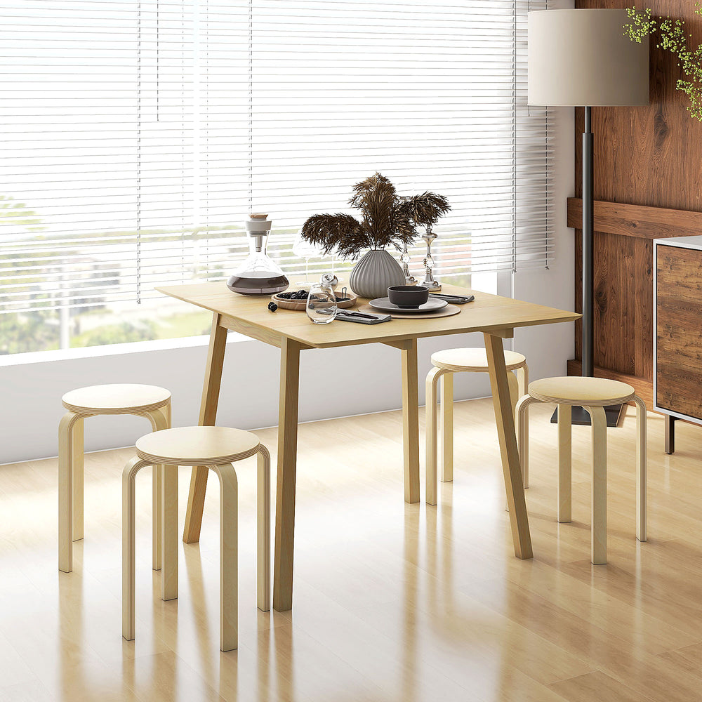 Set of 4 round stackable wooden stools for small spaces – Natural