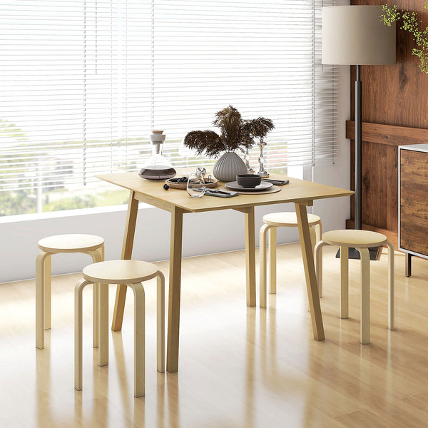 Set of 4 round stackable wooden stools for small spaces – Natural