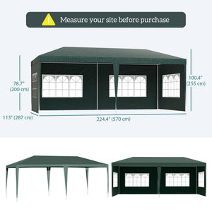 9 x 19 ft event tent with 4 removable side walls and windows, green