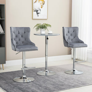 Set of 2 modern adjustable bar stools in velvet, grey