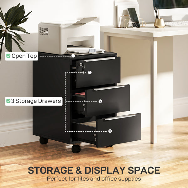 3-drawer mobile pedestal with central locking and casters – Black