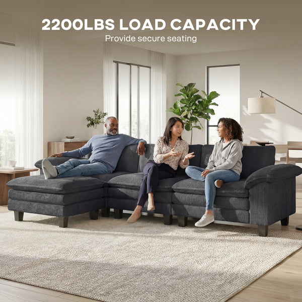 Sectional Sofa, L Shaped Couch with Deep Seat, Movable Ottoman and Pillow-top Armrests, Dark Grey