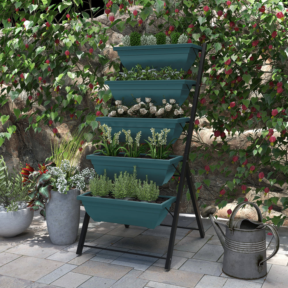 5-tier raised planter with 5 plant trays, green