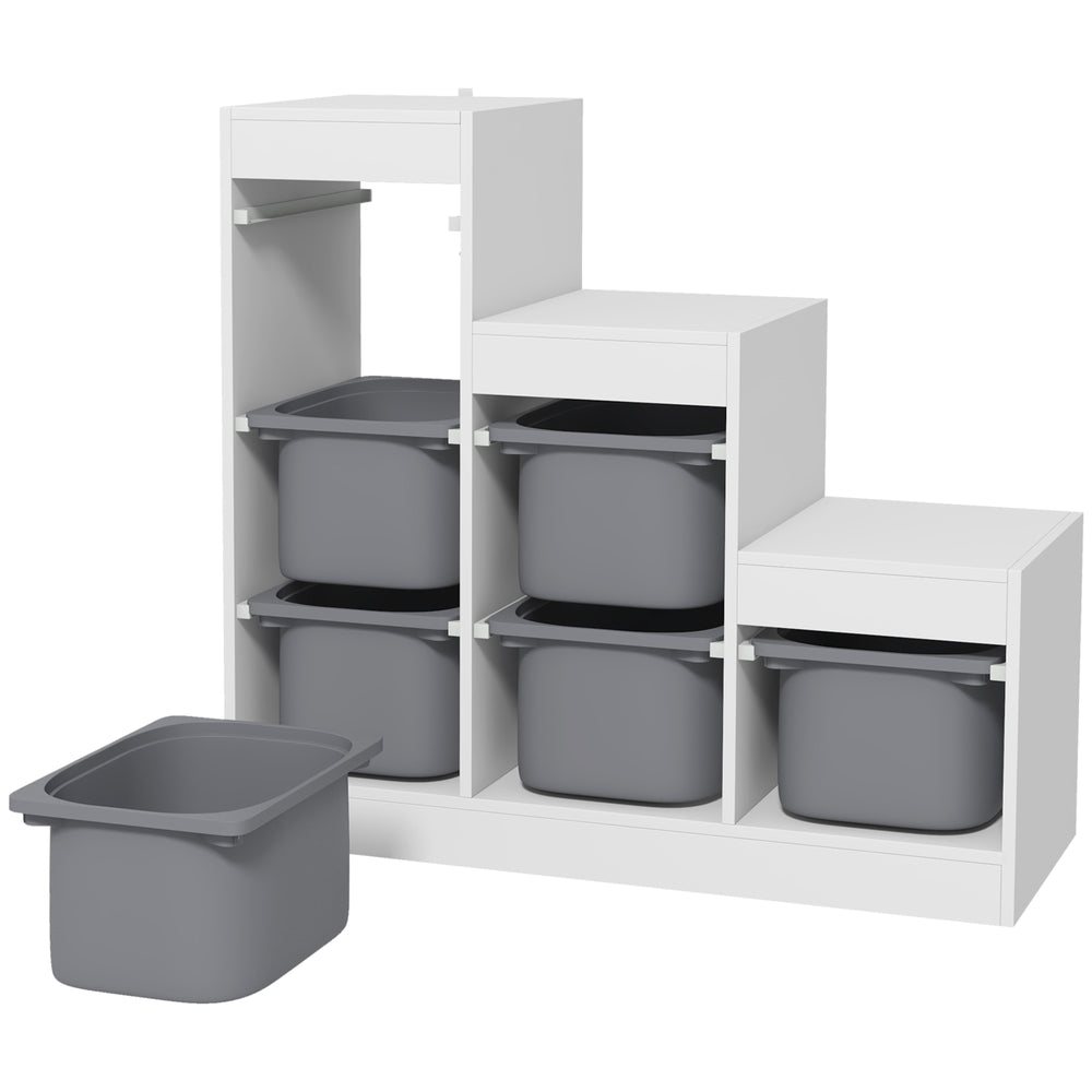 3-Tier Toy Storage Shelf with 6 Plastic Bins, White