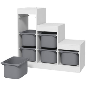 3-Tier Toy Storage Shelf with 6 Plastic Bins, White