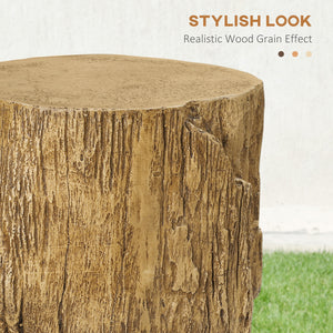 Side table with a concrete finish, tree stump style, natural brown