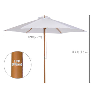 9' x 8' H Patio Umbrella, Hardwood Frame, Outdoor Beach Umbrella, White