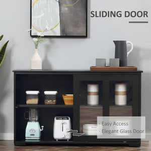 Modern kitchen sideboard with sliding glass door, black