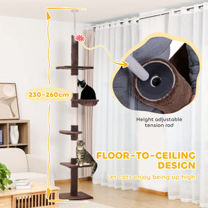 2.6m 5-Level Cat Tree with Scratching Post, Brown and White
